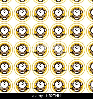 Cute monkey cartoon icon for chinese zodiac vector pattern Stock Vector