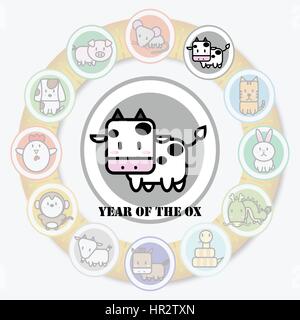 Circle animal sign of chinese zodiac fortune in asian culture Stock Vector