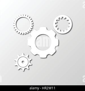 Simple white gear wheel icon vector on grey background Stock Vector