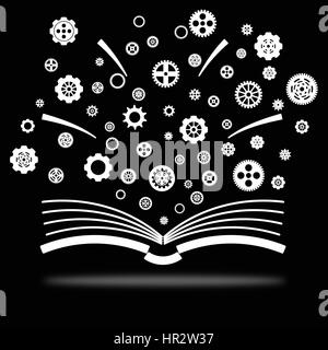 Variety gear wheel icon out from opened book in simple line art icon vector isolated on white background Stock Vector