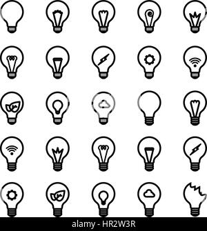 Variety type of light bulb in different detail inside vector isolated icon on white background Stock Vector