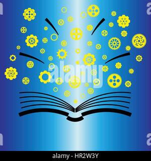 Variety gear wheel icon out from opened book in simple line art icon vector isolated on white background Stock Vector