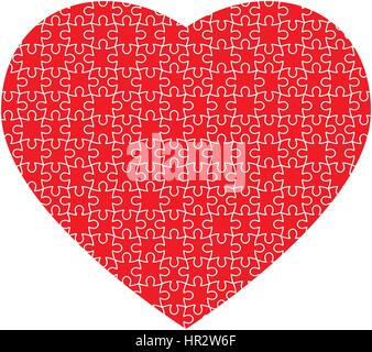 Red jigsaw puzzle of heart on white background Stock Vector