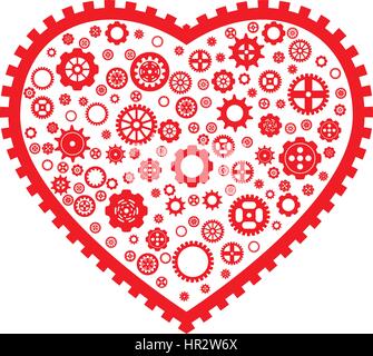 Variety gear wheel in gear heart on white background Stock Vector