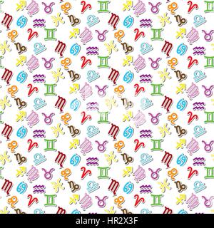 Colorful zodiac signs icon vector pattern on white background Stock Vector