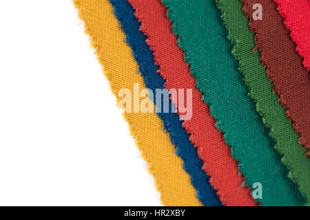 Closeup detail of multi color fabric texture samples. Stock Photo