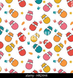 Colorful rabbit in egg with cute item pattern on white background for easter concept Stock Vector