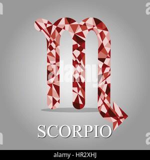 Dark Red polygonal Scorpio zodiac icon sign symbol vector illustration on grey background Stock Vector