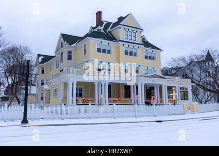 Mackinac Island is a city in Mackinac County in the U.S. state of Michigan. Photographed in the winter with snow Stock Photo