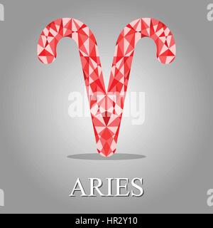 Red polygonal Aries zodiac icon sign symbol vector illustration on grey background Stock Vector
