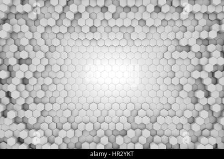 White abstract futuristic hexagonal background with purple light, 3D ...