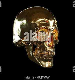 golden skull isolated on black background Stock Photo