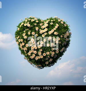 heart-shaped meadow hovering in the sky Stock Photo