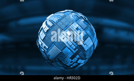 hovering science fiction style tech sphere (blue 3d illustration) Stock Photo