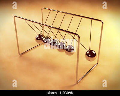 Newton's cradle in motion, silver cradle on white surface, 3D vintage illustration Stock Photo