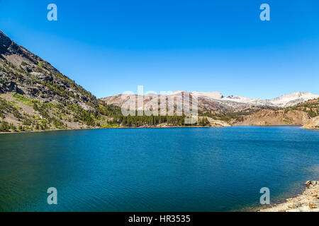 View from the South end of Ellery Lake along the Tioga Road outside Yosemite National Park in the Sierra Nevada mountain range. Stock Photo