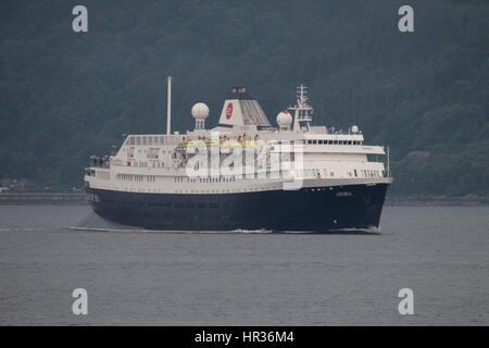 MV Astoria, a cruise ship operated by Cruise and Maritime Voyages, passes Cloch Point on the Firth of Clyde. Stock Photo