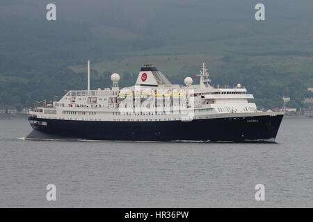 MV Astoria, a cruise ship operated by Cruise and Maritime Voyages, passes Cloch Point on the Firth of Clyde. Stock Photo