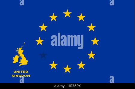 Referendum of the United Kingdom membership of the European Union. EU flag with the country of United Kingdom. The concept of leaving EU. Vector illus Stock Vector