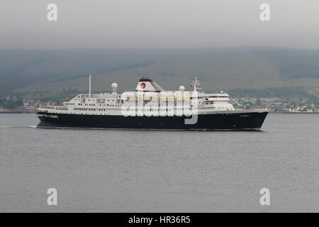 MV Astoria, a cruise ship operated by Cruise and Maritime Voyages, passes Cloch Point on the Firth of Clyde. Stock Photo