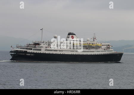 MV Astoria, a cruise ship operated by Cruise and Maritime Voyages, passes Cloch Point on the Firth of Clyde. Stock Photo