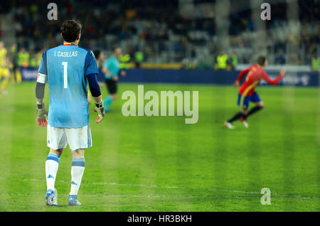 CLUJ-NAPOCA, ROMANIA - MARCH 27, 2016: Iker Casillas, the goalkeeper of the National Football Team of Spain playing against Romania in friendly match  Stock Photo