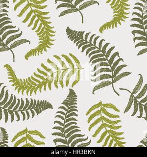 seamles vintage tropical pattern with leaves, hand drawn or enrgaved. vintage looking leaf and plants Stock Vector