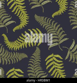 seamles vintage tropical pattern with leaves, hand drawn or enrgaved. vintage looking leaf and plants Stock Vector