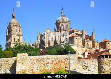 View of Old and New Cathedrals in Salamanca, Spain Stock Photo