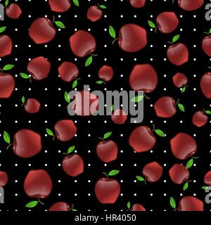 Red Apples with Green Leaves Seamless Pattern Stock Vector