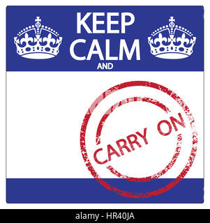 A keep calm and carry on sticker and stamp isolated on a white background Stock Photo