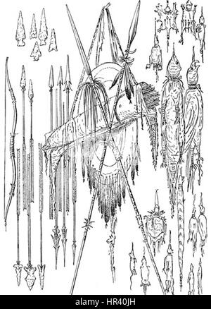 Native American spears, arrows, arrowheads, bows, quiver and medicine ...