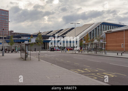 The northern entrance of the re-built Reading railway station Stock Photo