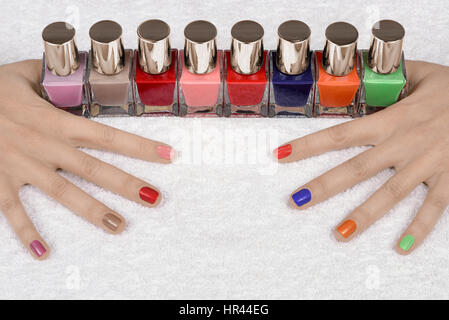 Colorful fingernails colors lacquer varnish bottles Stock Photo