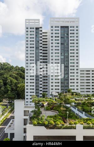 Rooftop gardens feature in new public HDP apartments in Singapore. Stock Photo