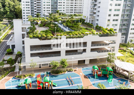 Rooftop gardens feature in new public HDP apartments in Singapore. Stock Photo