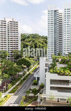 Rooftop gardens feature in new public HDP apartments in Singapore. Stock Photo