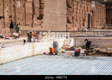 Marrakesh, Morocco.  El Badi Palace, 16th. Century.  Restoration Work under Way. Stock Photo