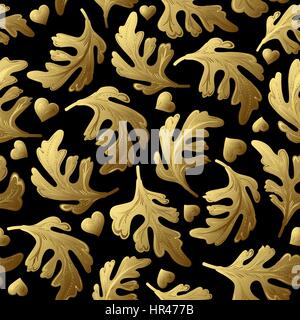 Abstract vector floral seamless pattern. Massive fantastic leaves on black background. Textile bohemian  print. Batik paint Stock Vector