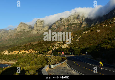 The beautiful 12 Apostles mountain range as seen from Victoria road between Hout Bay and Camps bay. Stock Photo