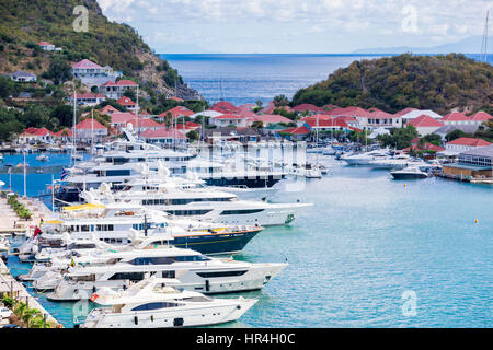 large yachts in port of Gustavia St Bart's Stock Photo