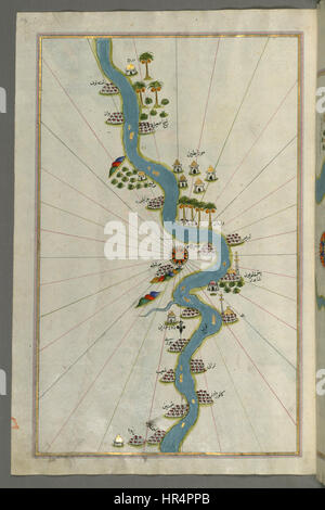 Piri Reis - Map of the River Nile with Various Oases on Each Side - Walters W658307A - Full Page Stock Photo