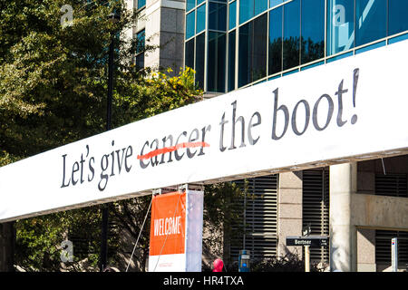 HOUSTON, TX/USA NOVEMBER 12, 2016: Sign from The 2016 Boot Walk to End Cancer held by The University of Texas MD Anderson Cancer Center Stock Photo