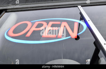 New style open sign in business window Stock Photo