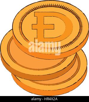 dogecoin cryptocurrency stack icon Stock Vector