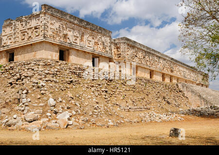 Mexico, Uxmal Maya ruins is the archaeological site of greatest relevance in the Puuc Route. Renowned for the beautiful friezes of its buildings facad Stock Photo