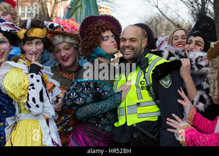 The Hasty Pudding Theatricals, the oldest theatrical organization in the U.S., announces Oscar winning actress Octavia Spencer as the recipient of its 2017 Woman of the Year Award.  Featuring: Hasty Pudding Theatricals  players, Cambridge policeman Where: Stock Photo