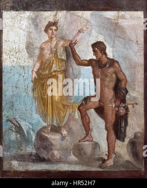 Naples. Italy. Perseus and Andromeda, fresco 62-79 AD, from House of the Dioscuri in Pompeii, Museo Archeologico nazionale di Napoli. Stock Photo