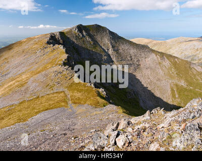 The shapely peak of Yr Elen, viewed from the slopes of Carnedd Llewelyn in Snowdonia's Carneddau mountains. Stock Photo