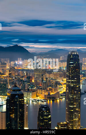 Dawn, Victoria Harbour, Hong Kong Stock Photo